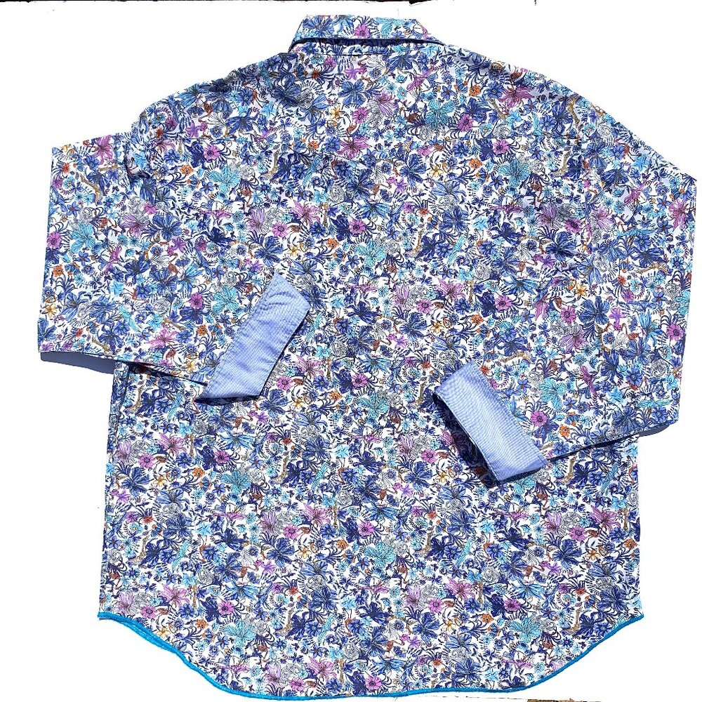 Arnold Zimburg Hollywood Men’s Floral Flip Cuff 100% Cotton Button Up XXL - Picture 4 of 10